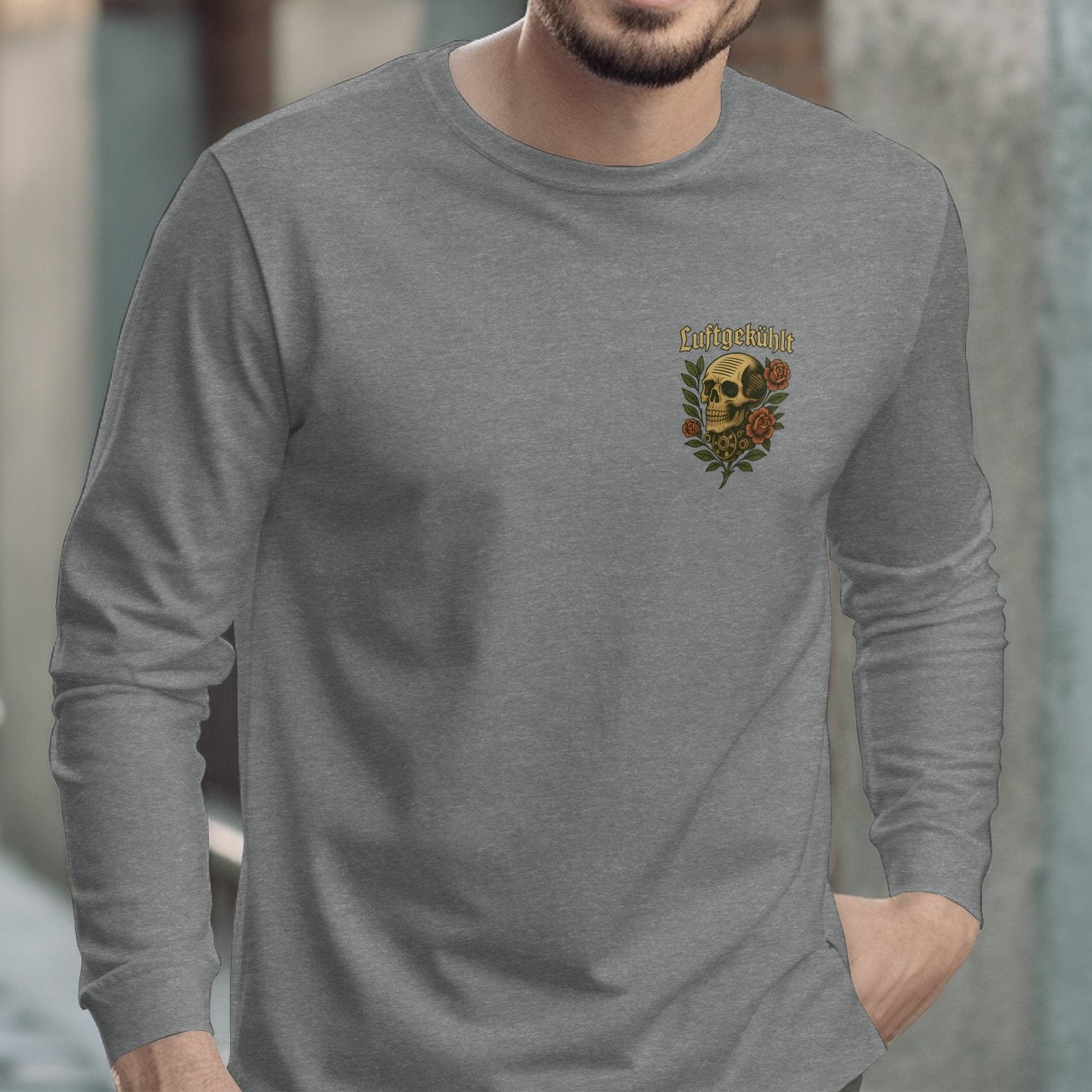 Gray Long Sleeve Skull Print Casual Shirt product type