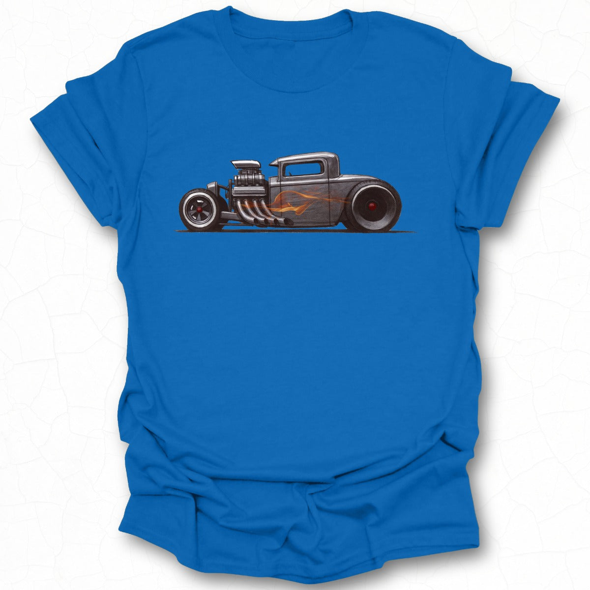 Blue T-shirt Featuring Vintage Car Graphic Design