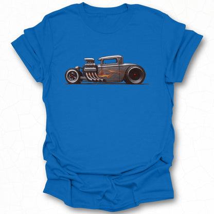 Blue T-shirt Featuring Vintage Car Graphic Design