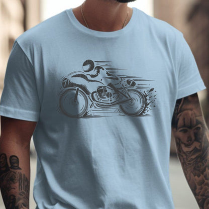 Stylish Motorcycle Racing Graphic on Cool Blue T-shirt product