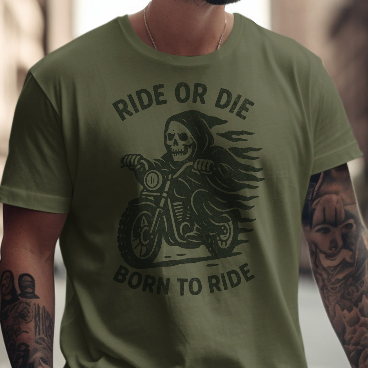 Ride or Die Born to Ride Skull Biker Tee