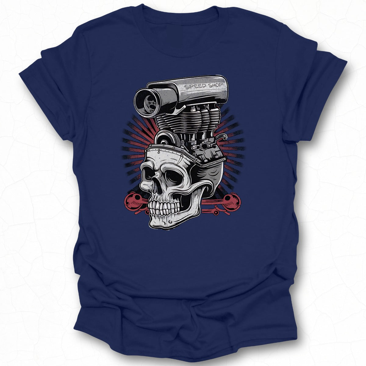 Speed Shop Skull and Engine Design T-Shirt