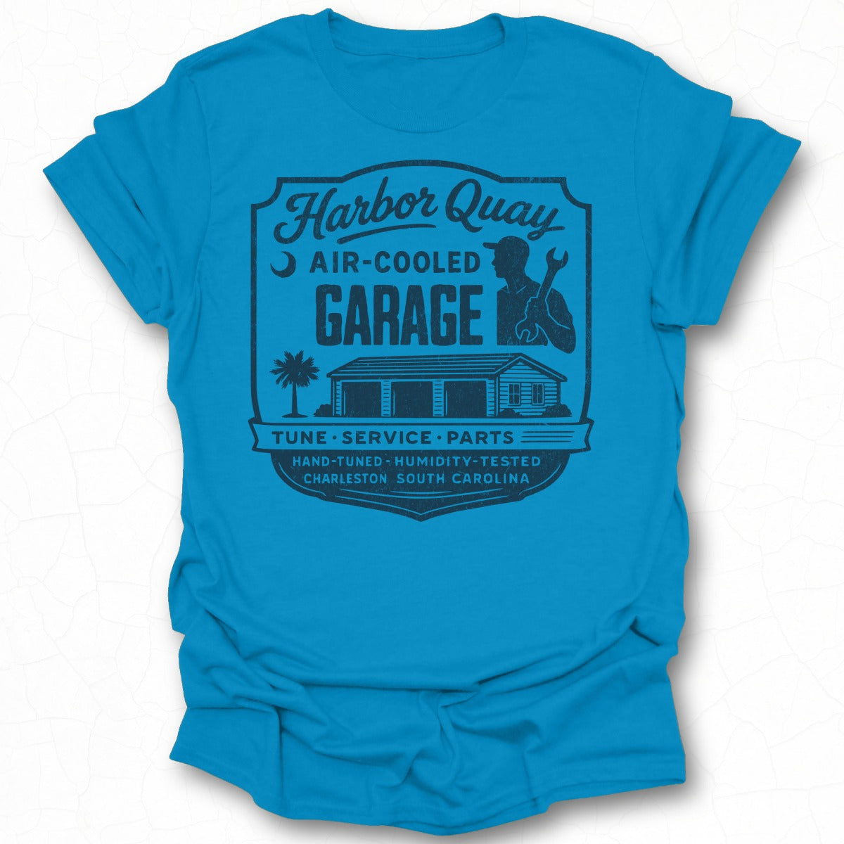 Harbor Quay Air-Cooled Garage T-Shirt for Car Enthusiasts