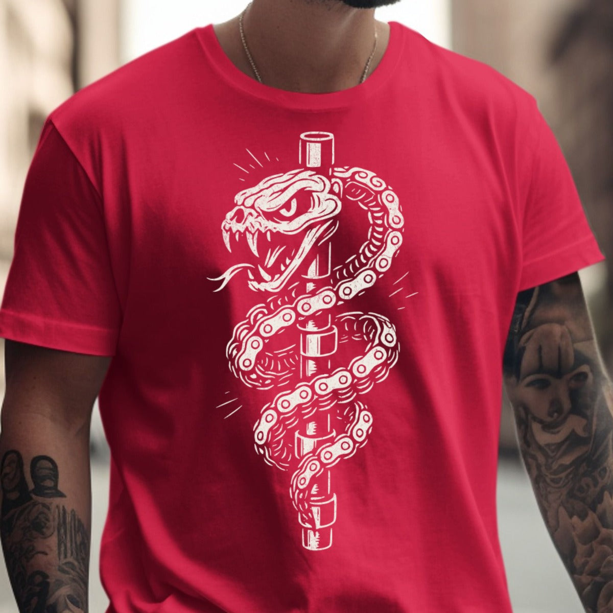Vivid Red Snake Motif Graphic Casual T-Shirt product