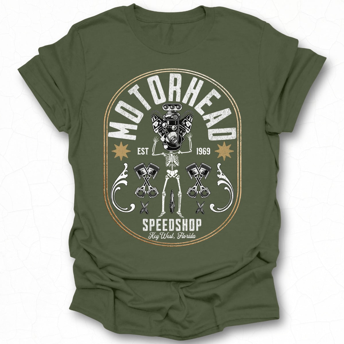 Green Motorcycle Skeleton Graphic Tee