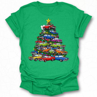 Festive Car-Themed Christmas Tree T-Shirt