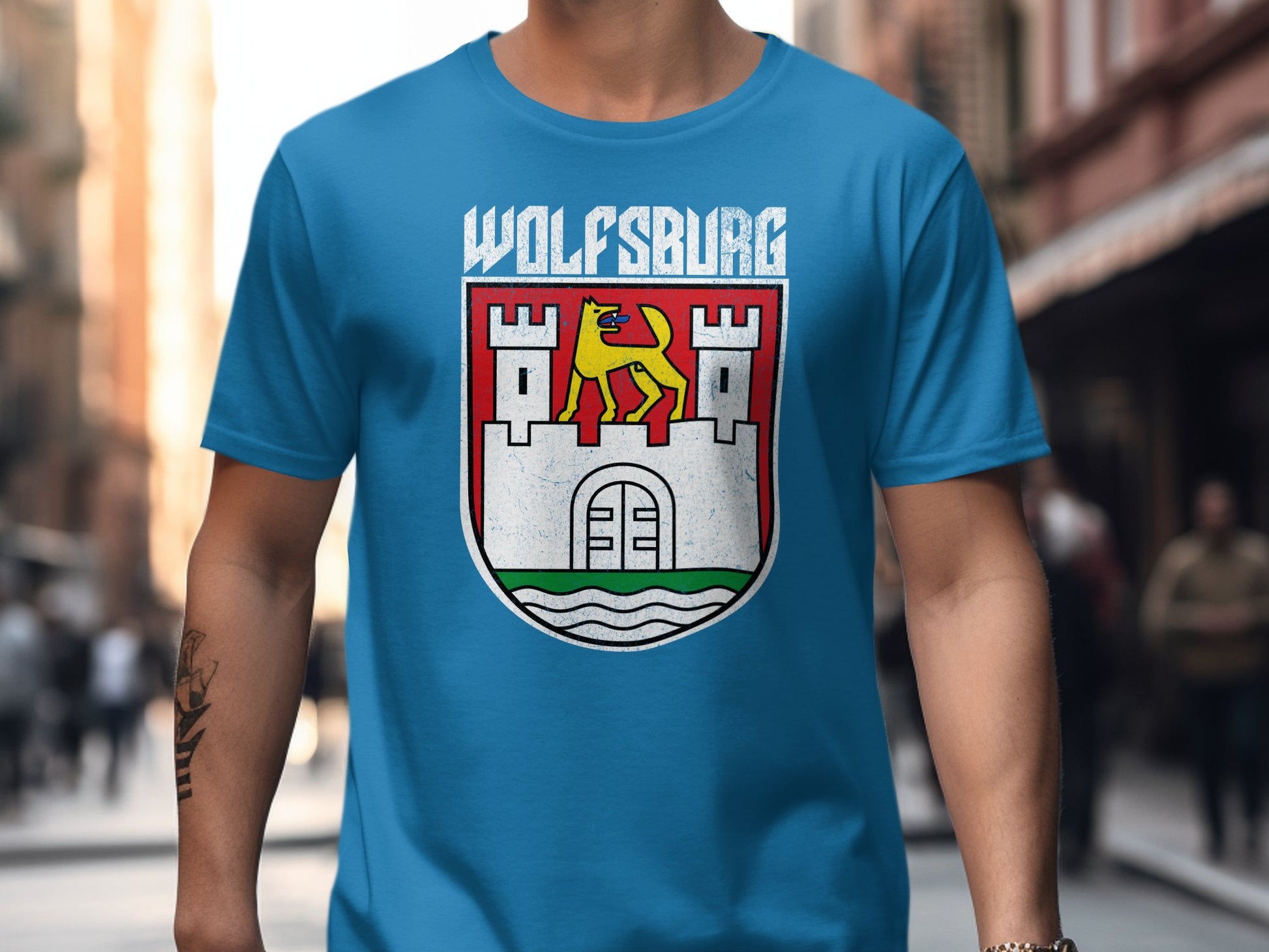 Wolfsburg Retro Style Blue Detailed Crest T-shirt product