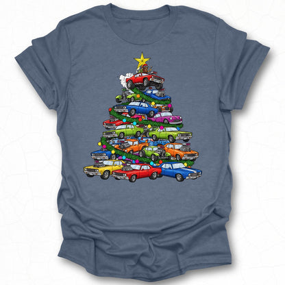 Vintage Cars Christmas Tree Design T-Shirt