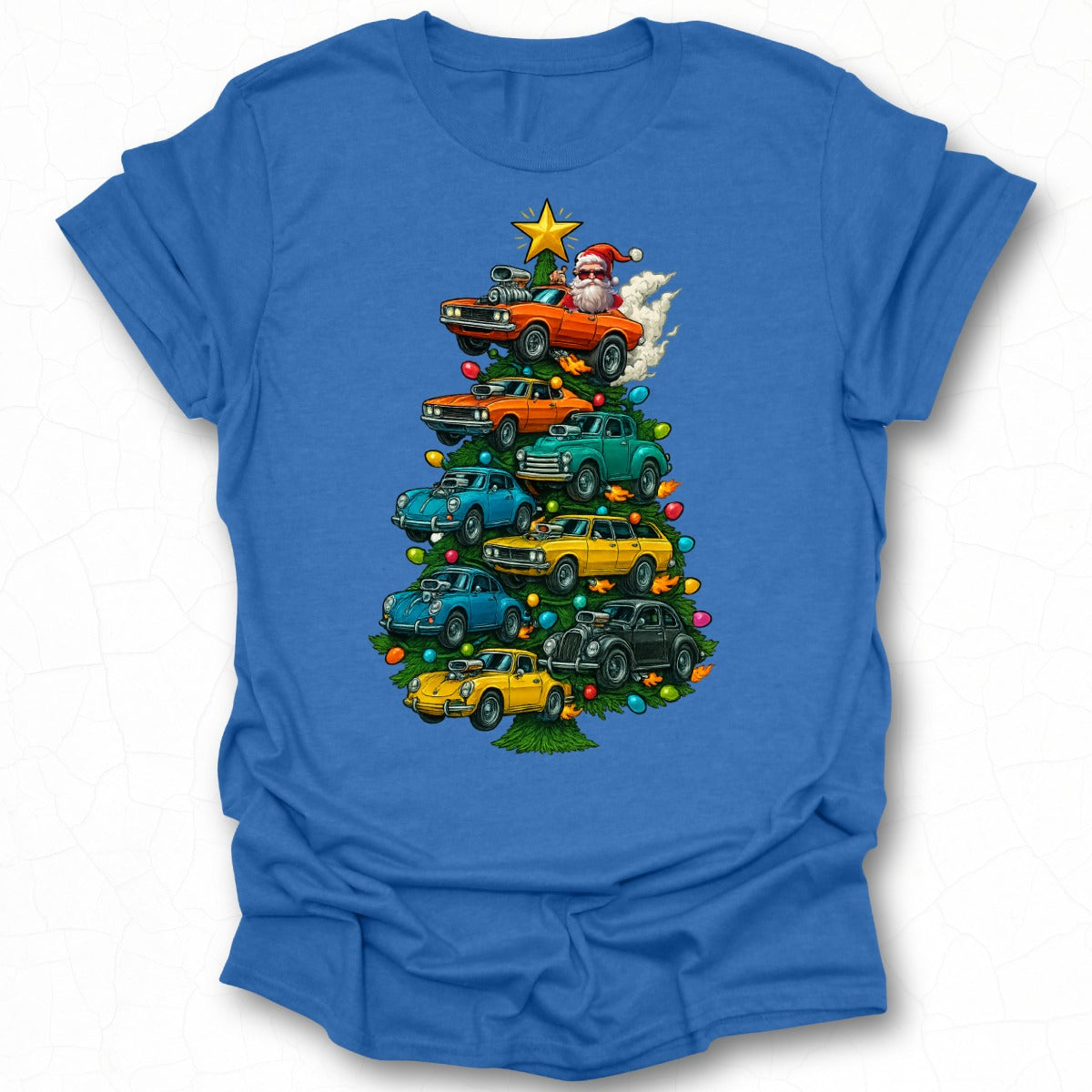 Festive Santa with Classic Cars Christmas Tree Shirt