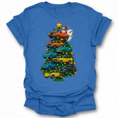 Festive Santa with Classic Cars Christmas Tree Shirt