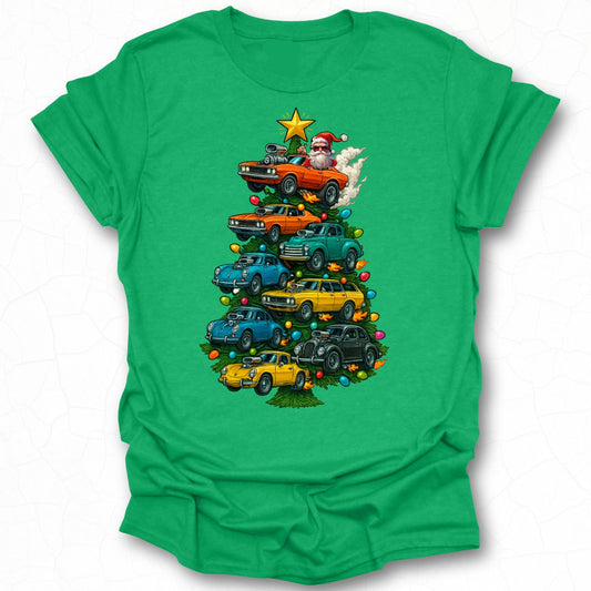 Santa with Car Christmas Tree Graphic T-Shirt