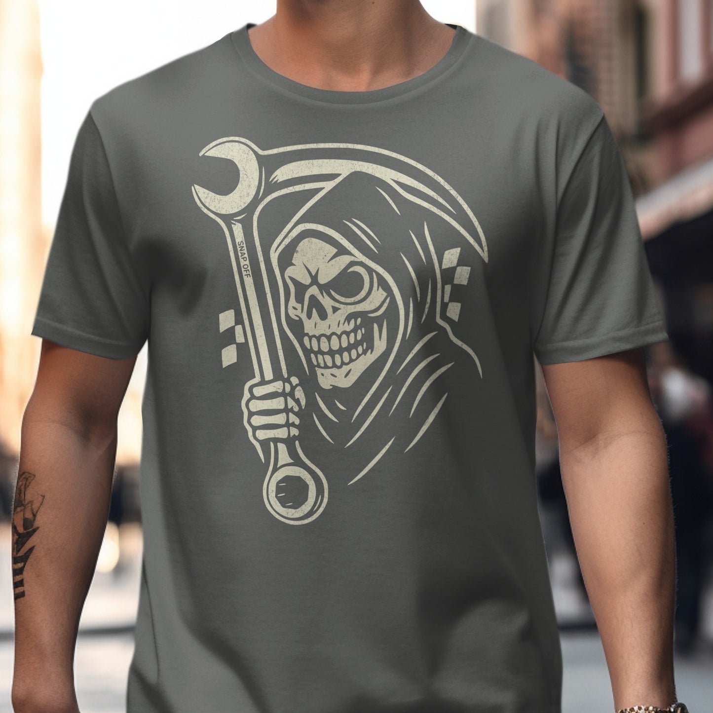 Grim Reaper Holding Wrench Graphic T-Shirt product