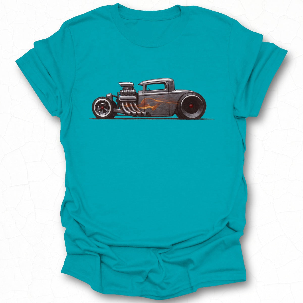 Custom Teal T-Shirt with Classic Hot Rod Design