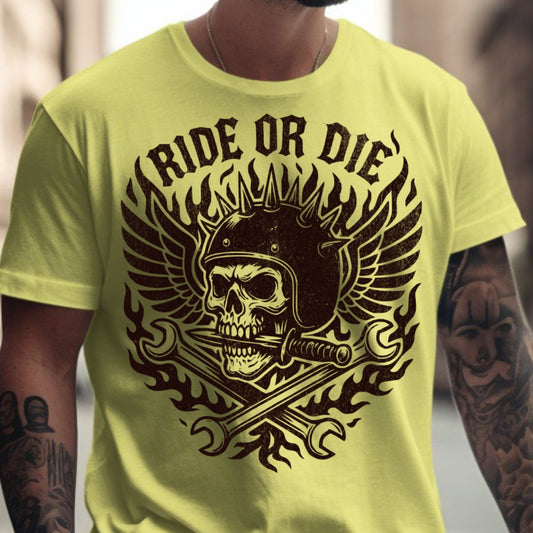 Ride or Die Skull Helmet Graphic Tee Shirt product type
