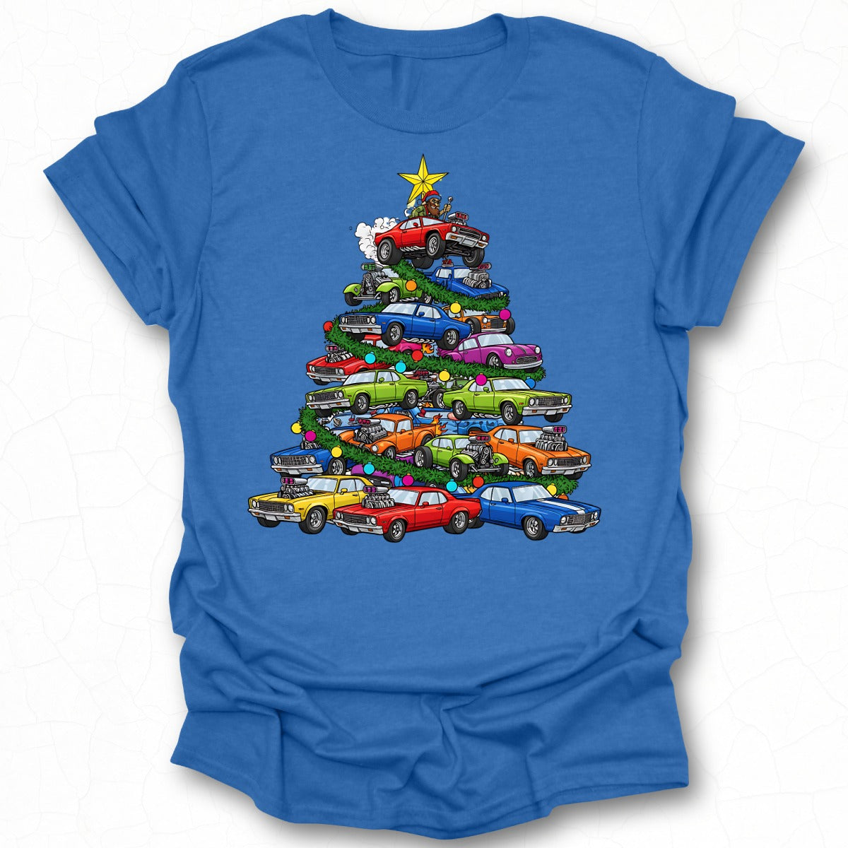 Vintage Cars Christmas Tree Graphic T-Shirt