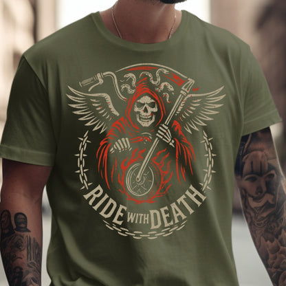 Ride with Death Grim Reaper Biker Graphic T-Shirt Product