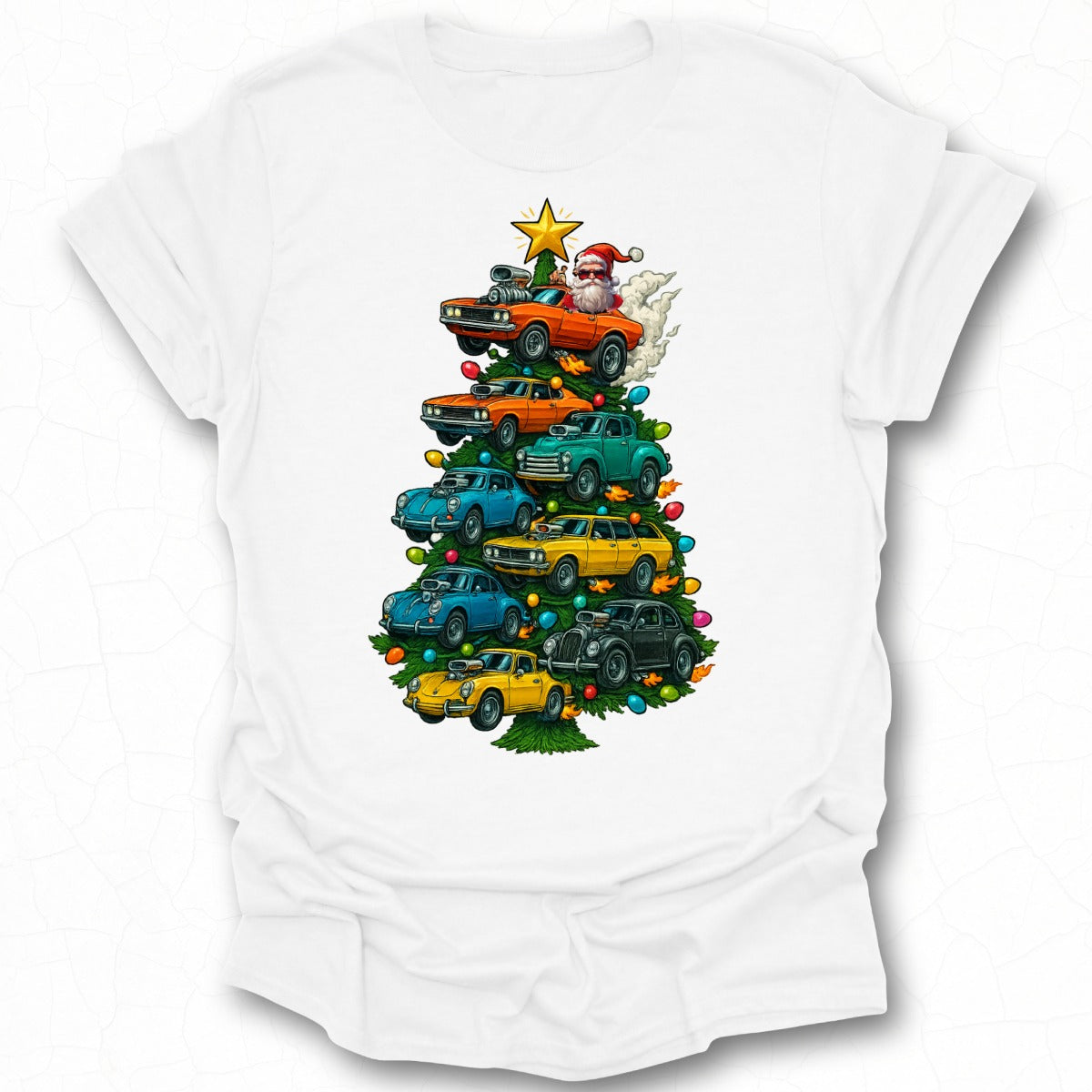Santa and Cars Christmas Tree Graphic T-Shirt