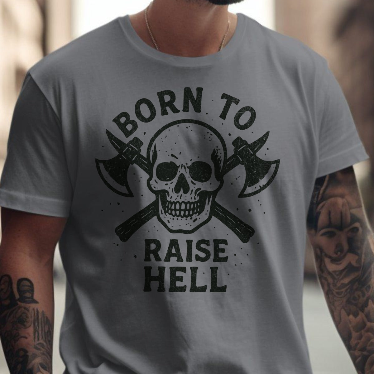 Born to Raise Hell Skull and Axes Graphic Tee
