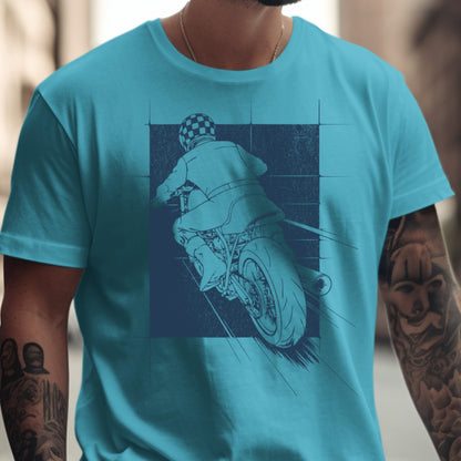 Motorcycle Racer Graphic Blue Shirt product