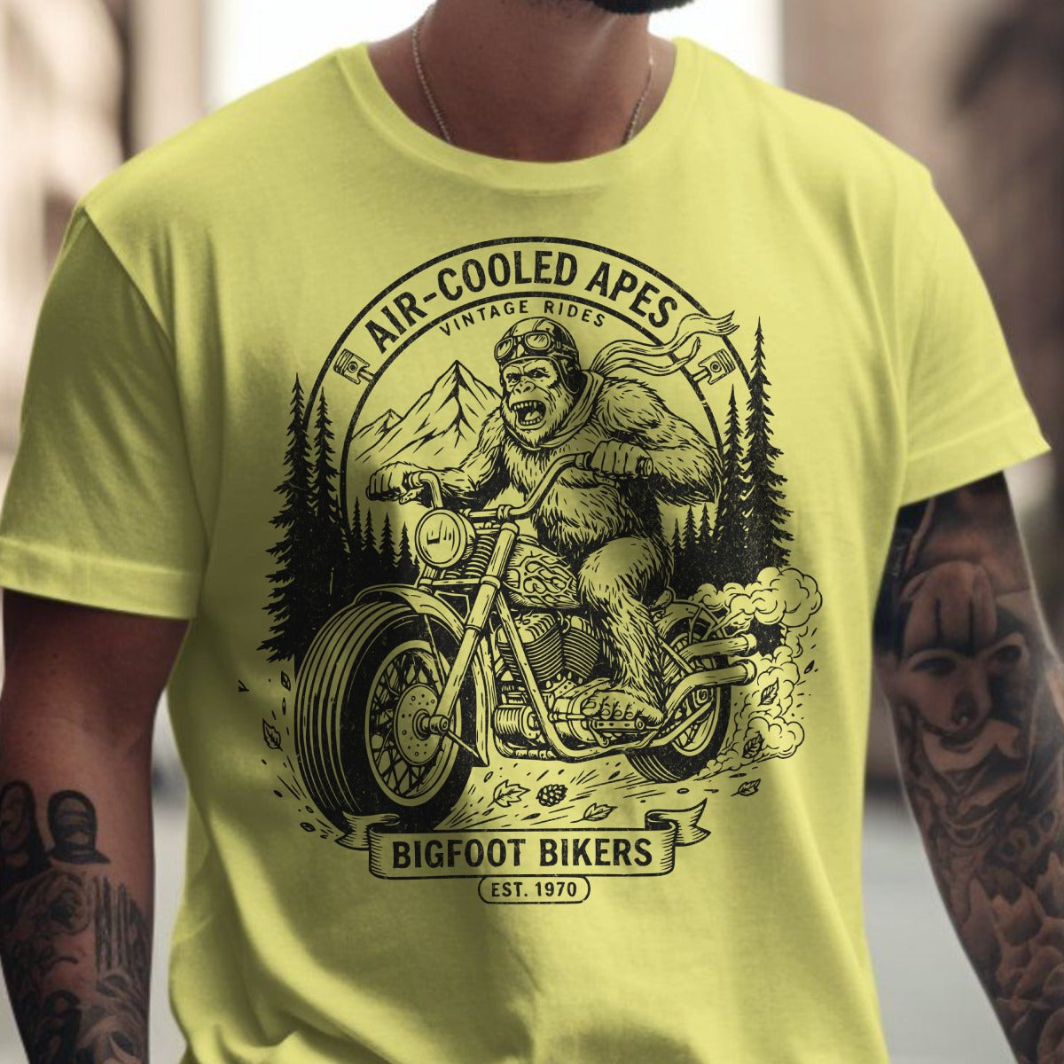 Air-Cooled Apes Vintage Rides Bigfoot Bikers T-Shirt
