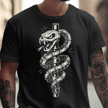 Fearsome Serpent with Detailed Chain Graphic T-shirt