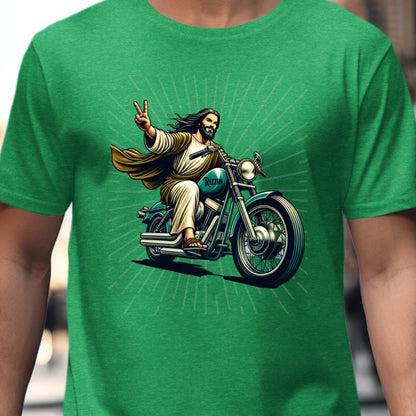 Cool Jesus On Motorcycle Graphic T-Shirt Product