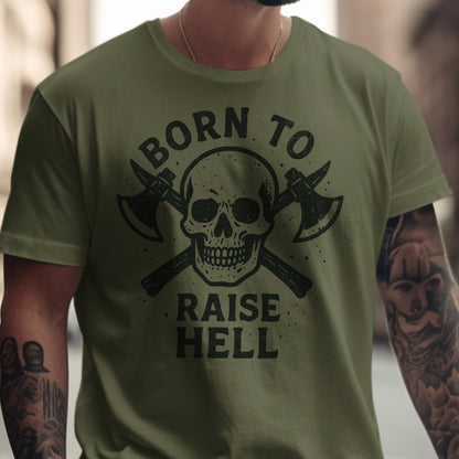 Born to Raise Hell Skull and Axes Print Shirt