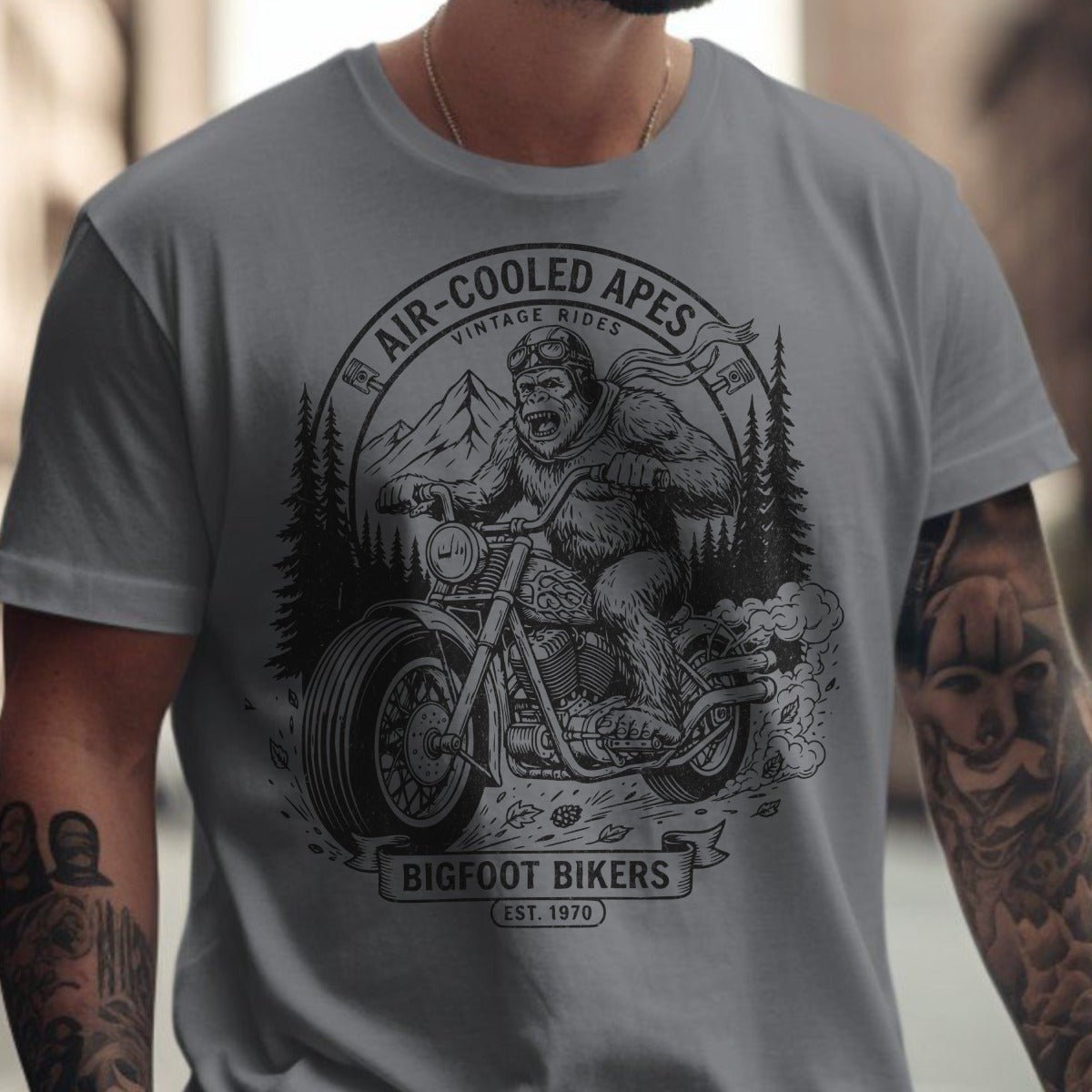Air-Cooled Apes Bigfoot Bikers Graphic T-Shirt