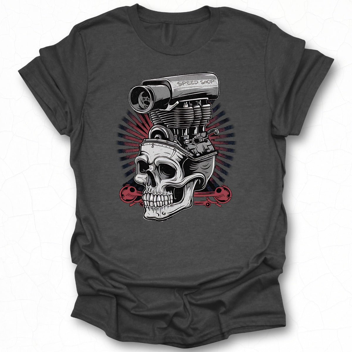 Vintage Speed Shop Skull Engine Design T-shirt