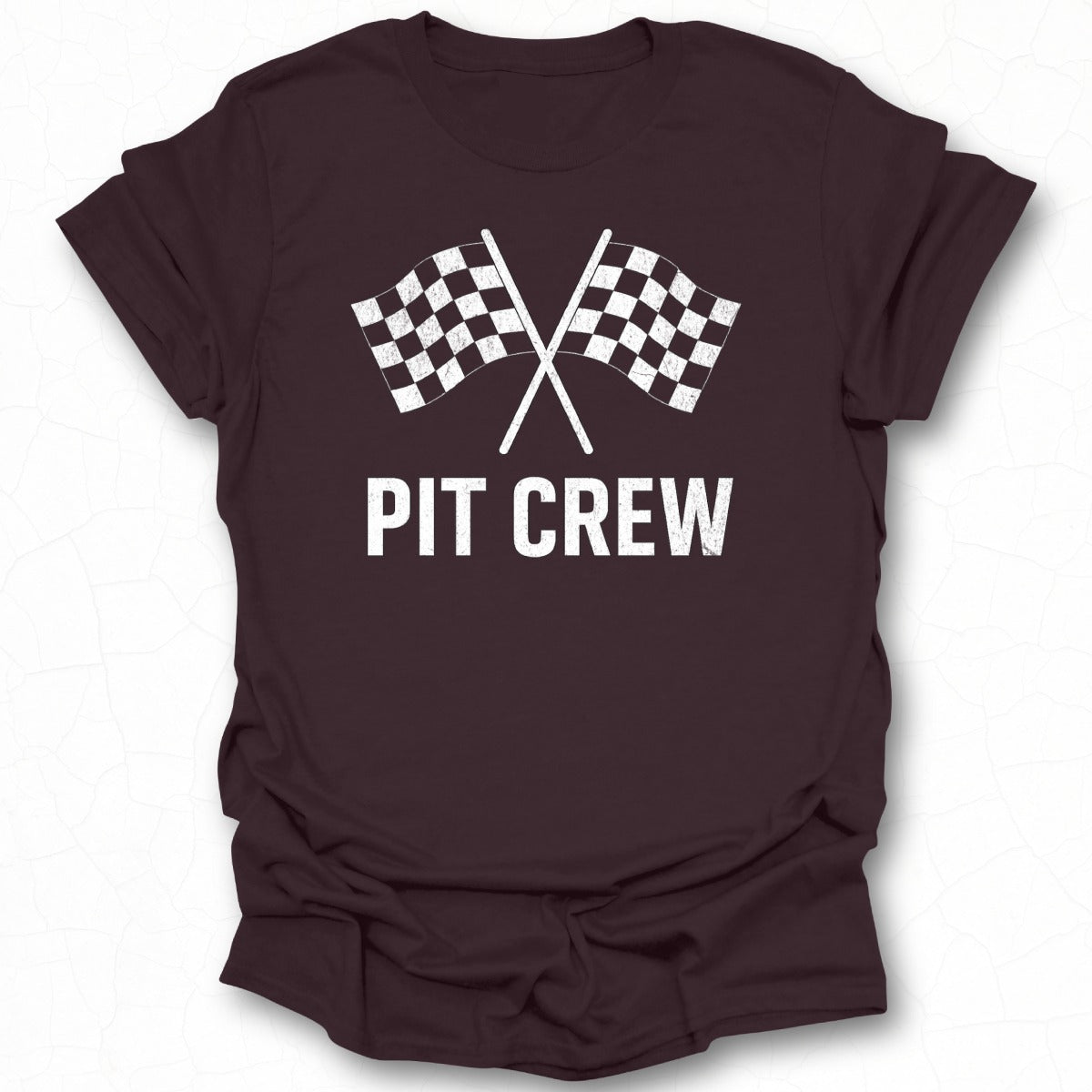Pit Crew Graphic Tee with Racing Flags Design