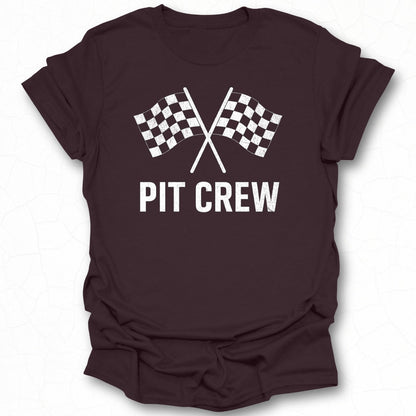 Pit Crew Graphic Tee with Racing Flags Design