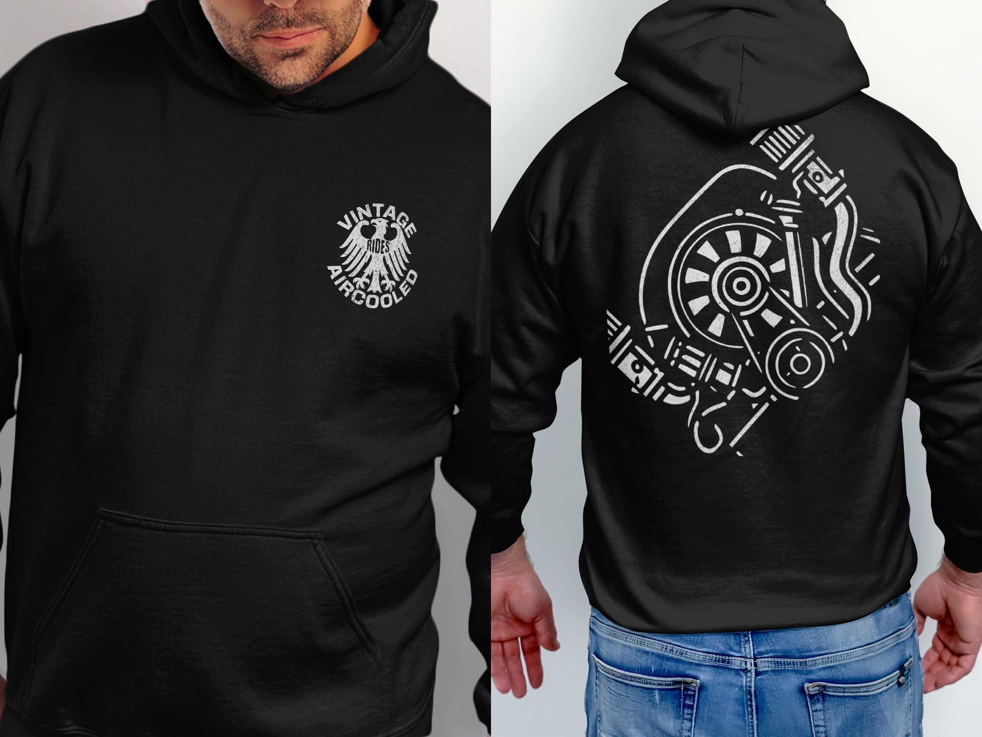Vintage Aircooled Engine Design Black Hooded product type