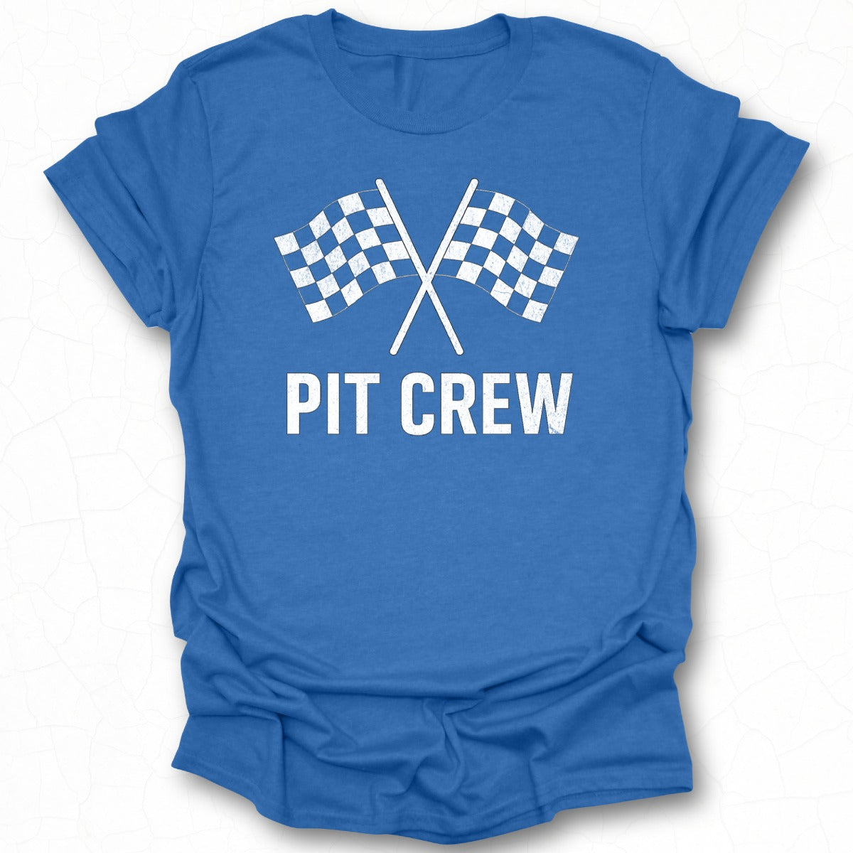 Pit Crew T-shirt with Checkered Flags Graphic Design