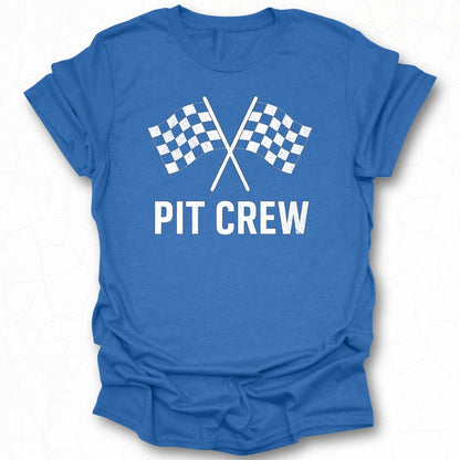 Pit Crew T-shirt with Checkered Flags Graphic Design